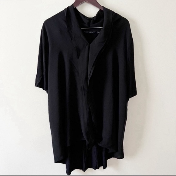 H by Halston Black Drape Front Knit w/ Chiffon V-neck Short Sleeve Top Size 3X - Picture 1 of 6